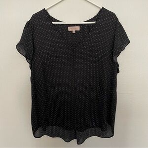 Philosophy Polka Dot Blouse Women’s Size 1X Black Short Sleeve V Neck Blouse